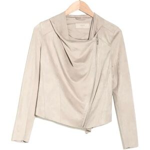 BLANKNYC Faux Suede Drape Front Jacket in Sand XS